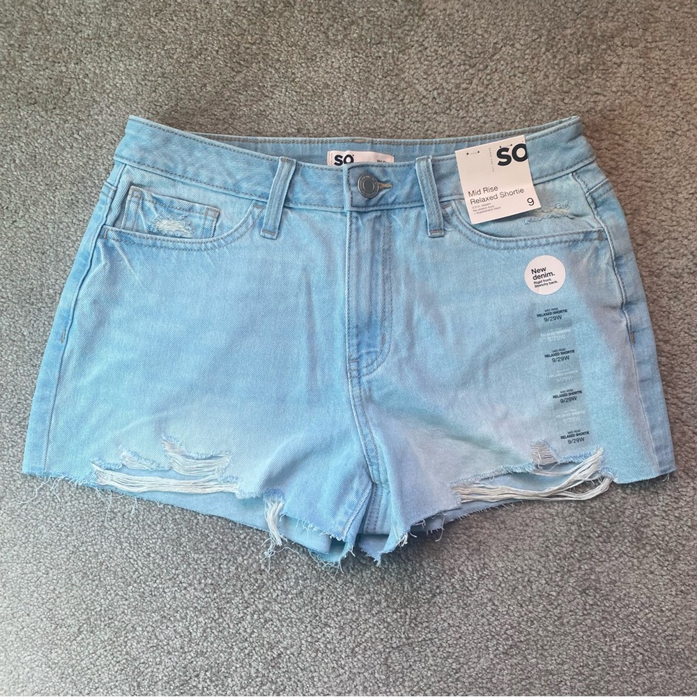 SO Women's Mid Rise Light Blue Jean Shorts